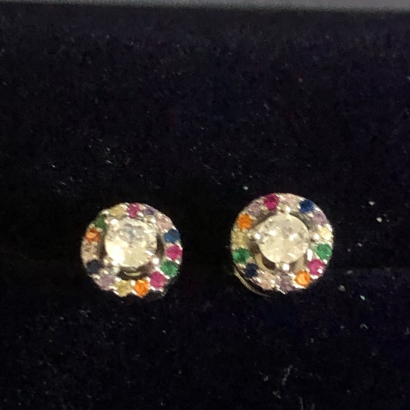 NWOT Sterling Silver Multicoloured Cubic Zirconia Earrings - Picture 3 of 7